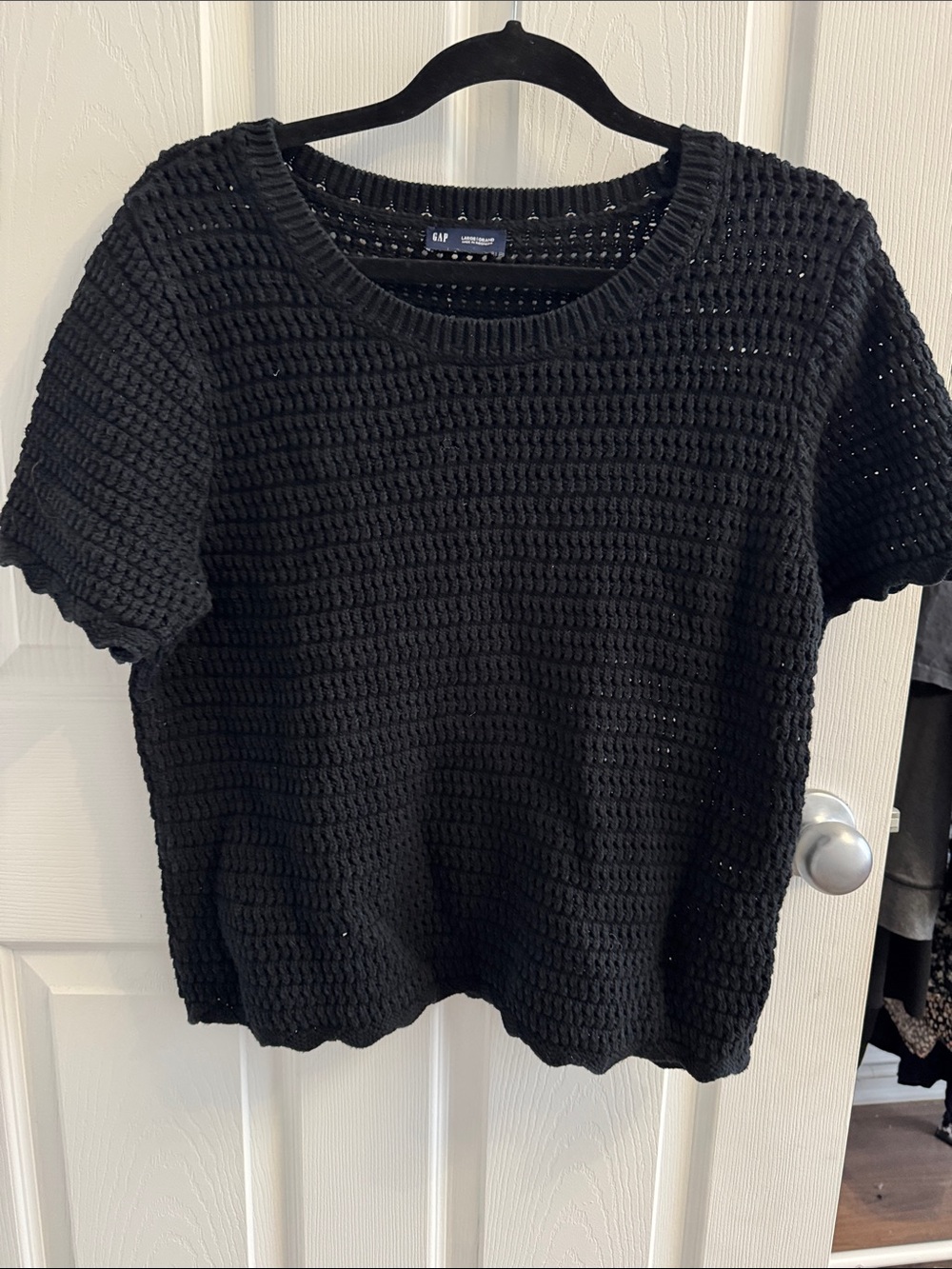 GAP Black Waffle Knit Short-Sleeve Top